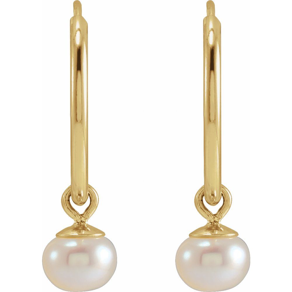 14K Yellow Cultured White Freshwater Pearl Endless Hoop Earrings