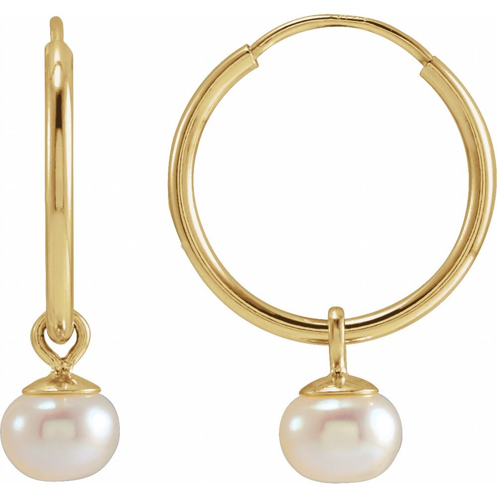 14K Yellow Cultured White Freshwater Pearl Endless Hoop Earrings